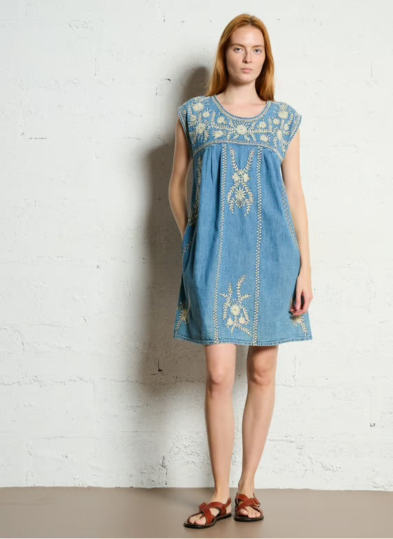Embroidered Denim Mini Dress Sylvie Arizona-Maison Hotel-OutDazl