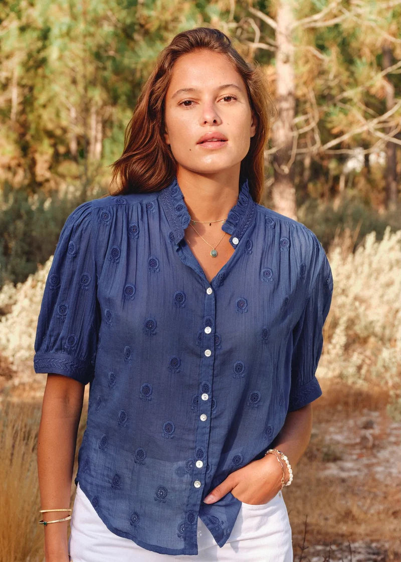 Frani Embroidered Short Sleeve Top-Mabe-OutDazl