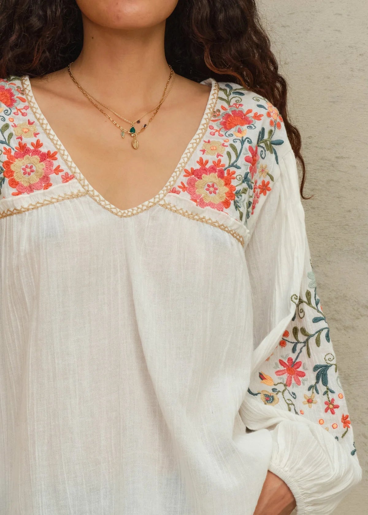Loren Printed Embroidered Top