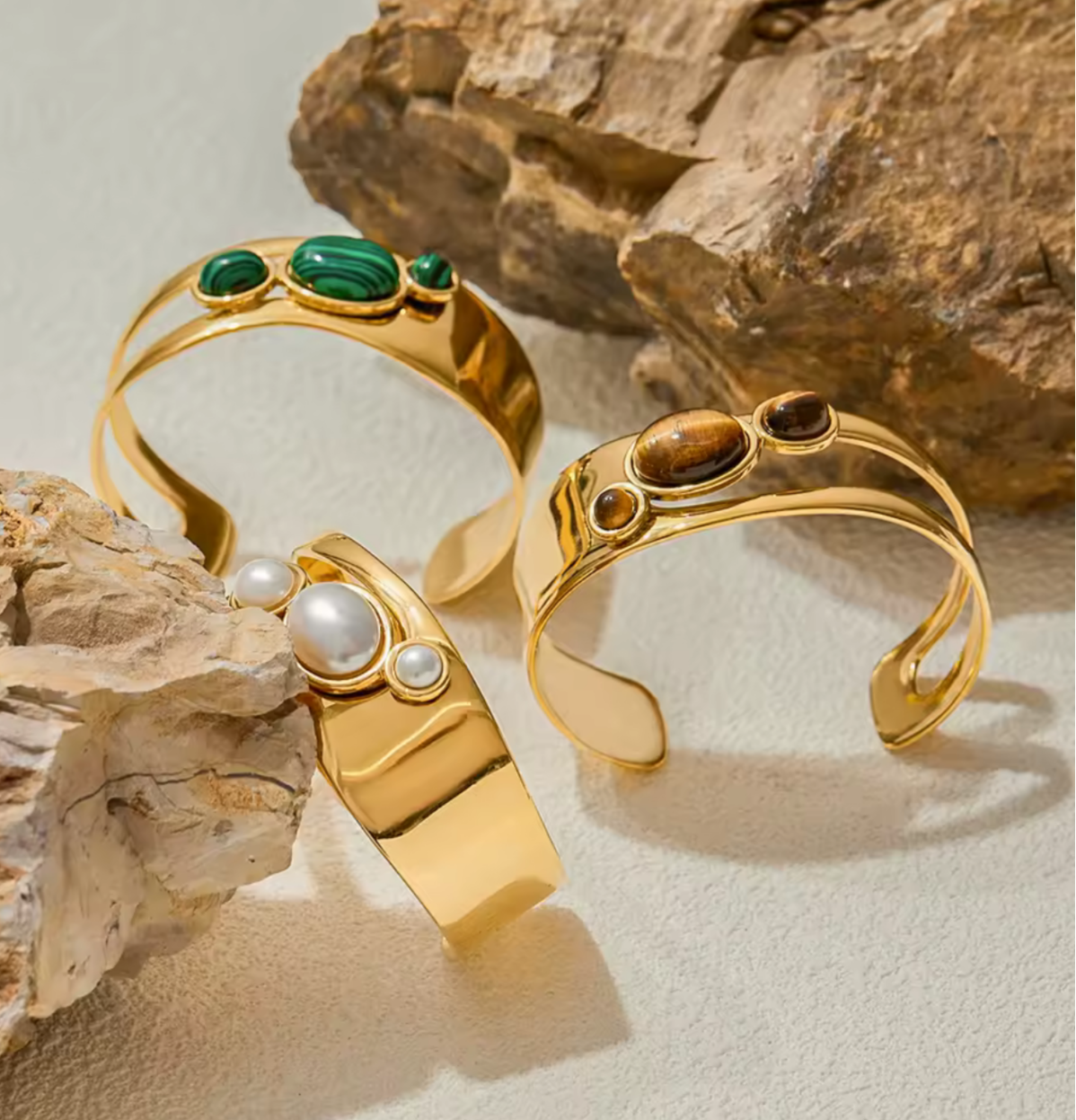 Gold Cuffs with Stone