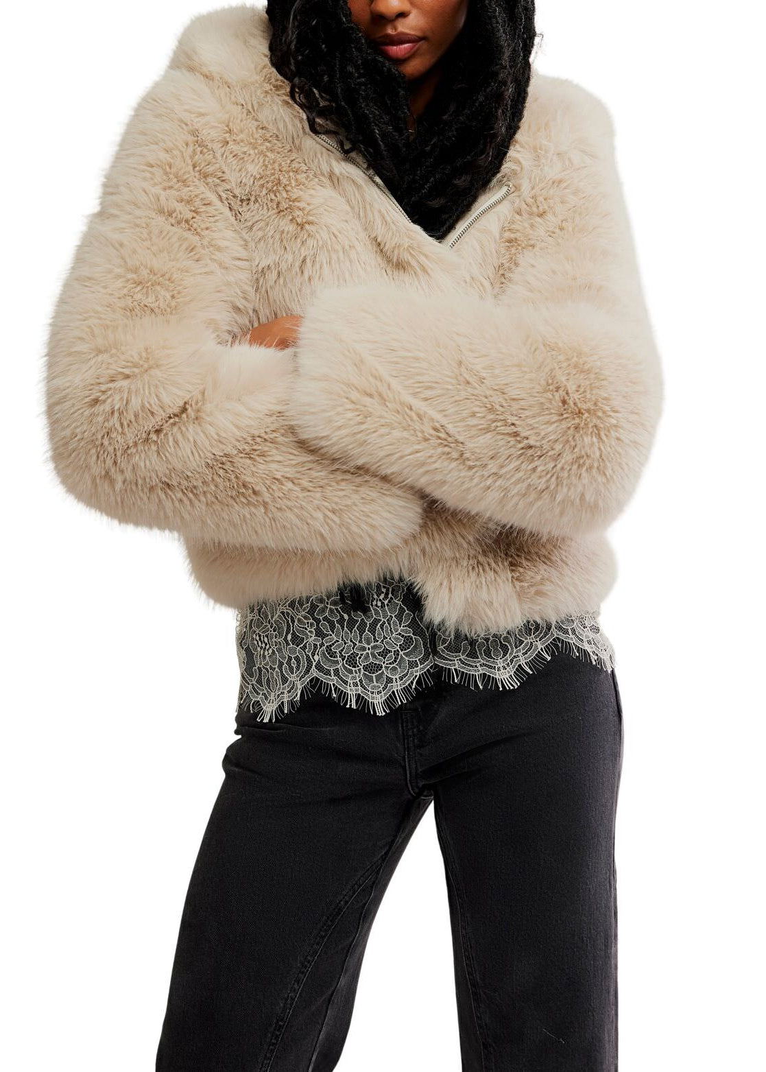 Louder Please Hooded Faux Fur Jacket-Free People-OutDazl