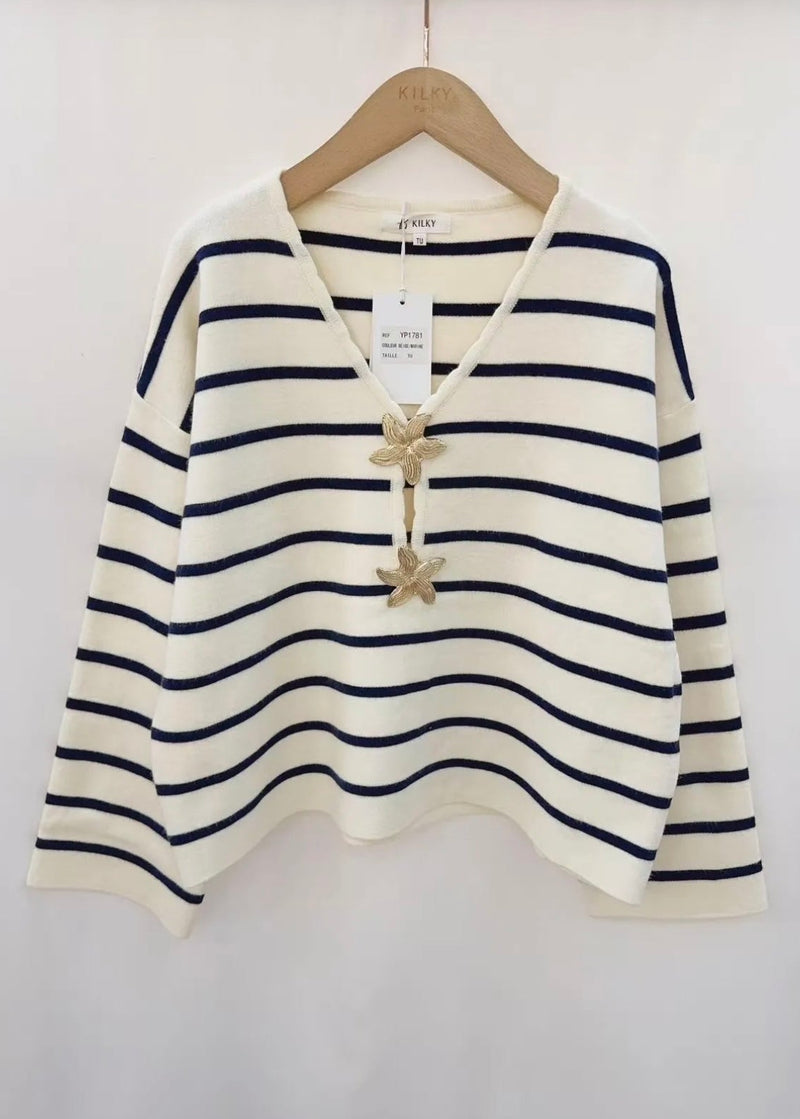 Stripe V Neck Jumper