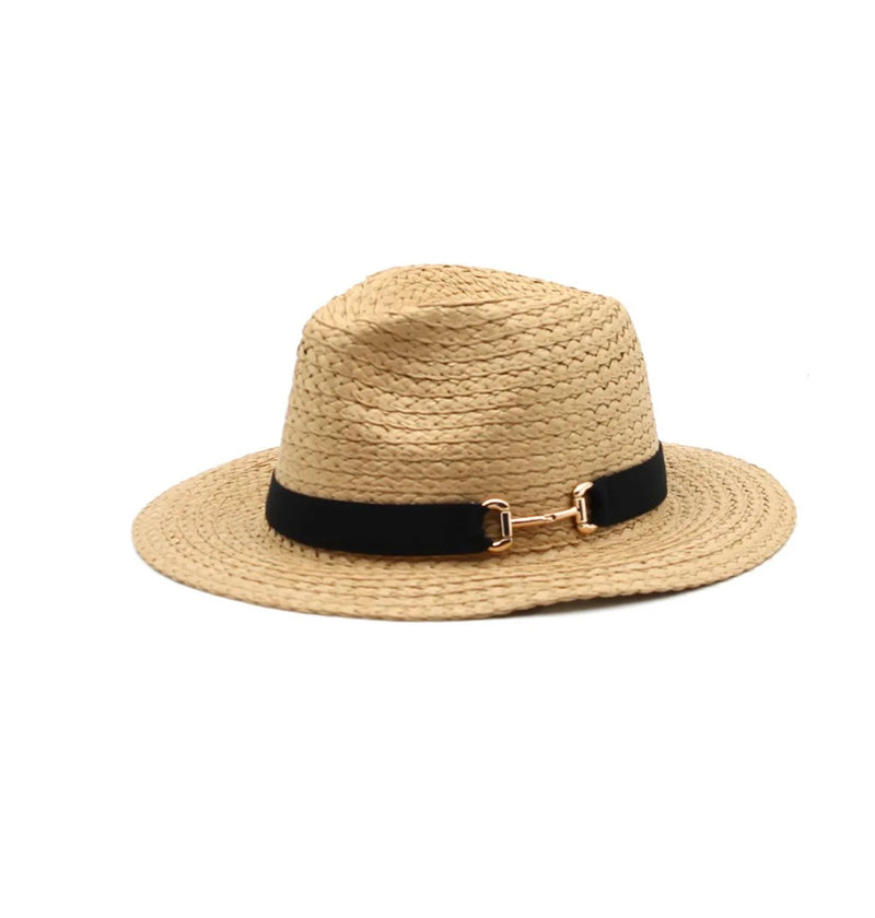 Straw Fedora with Black Trim-OutDazl-OutDazl