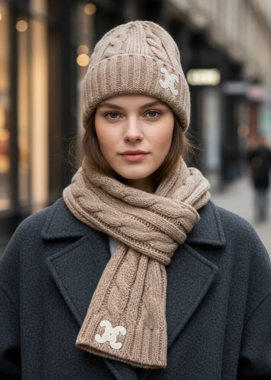 Cable Knit Scarf and Beanie set CC