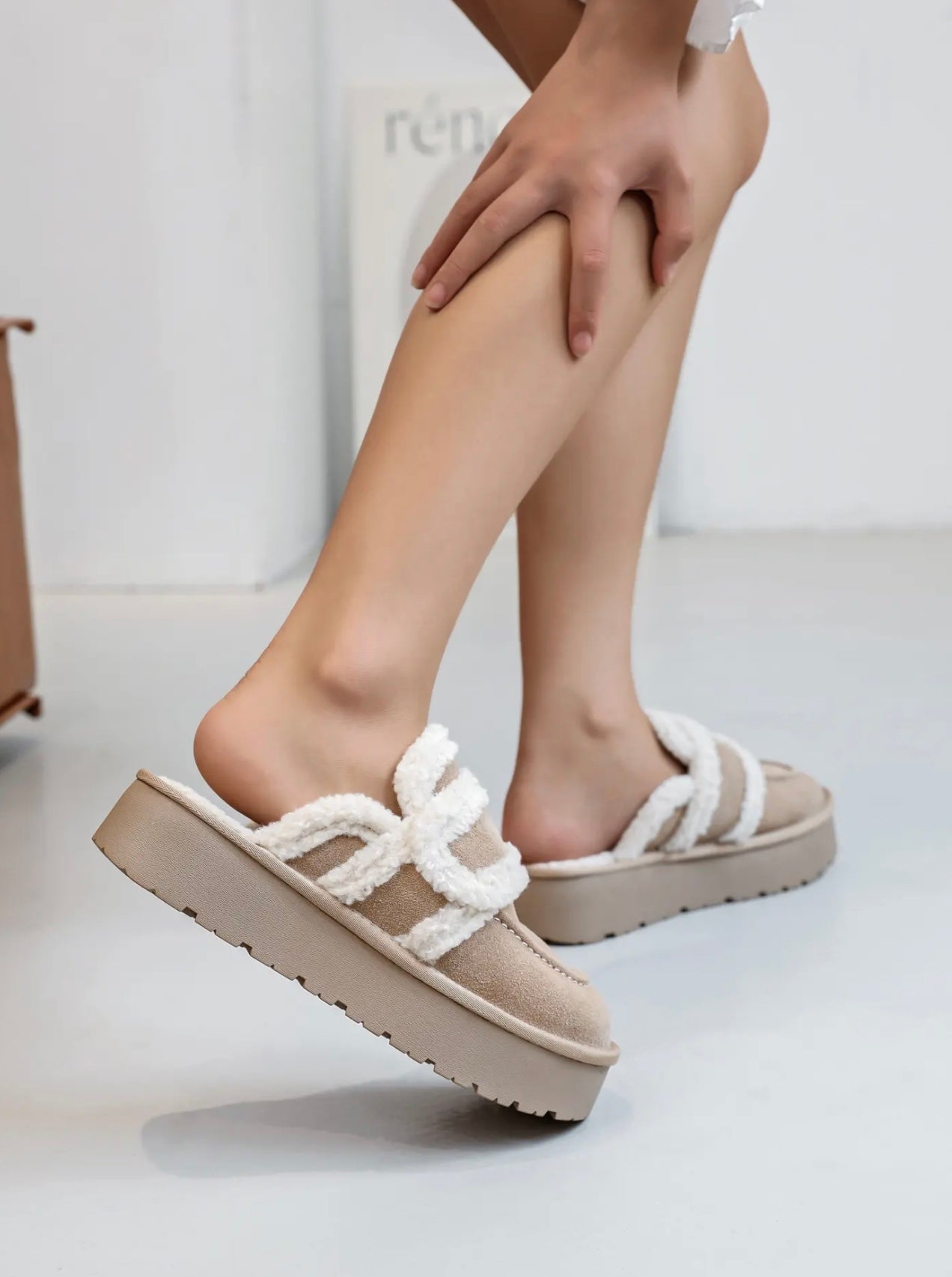 Suede Leather Platform Clogs