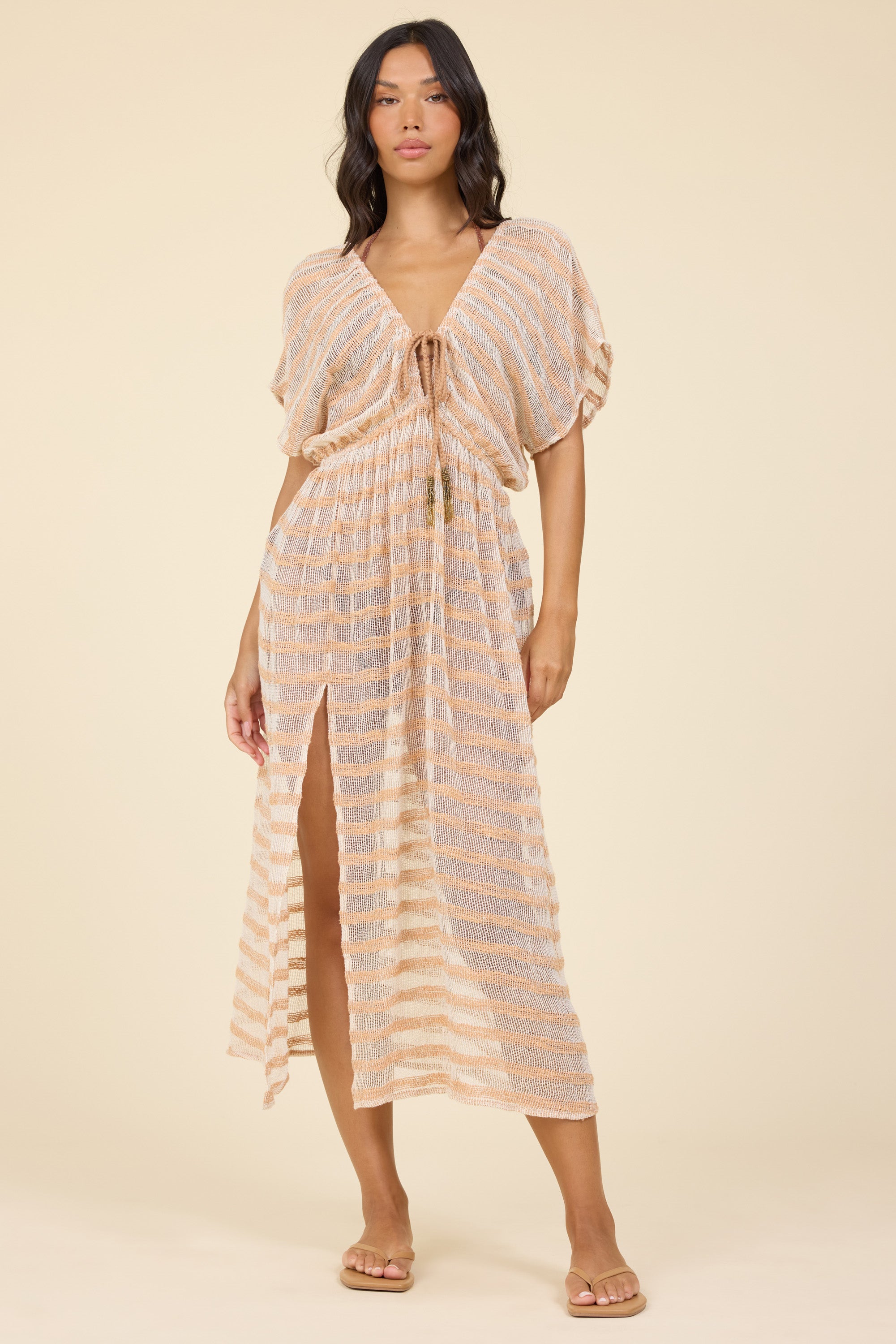 Lurex Stripe Mesh Maxi Kaftan-Surf Gypsy-OutDazl