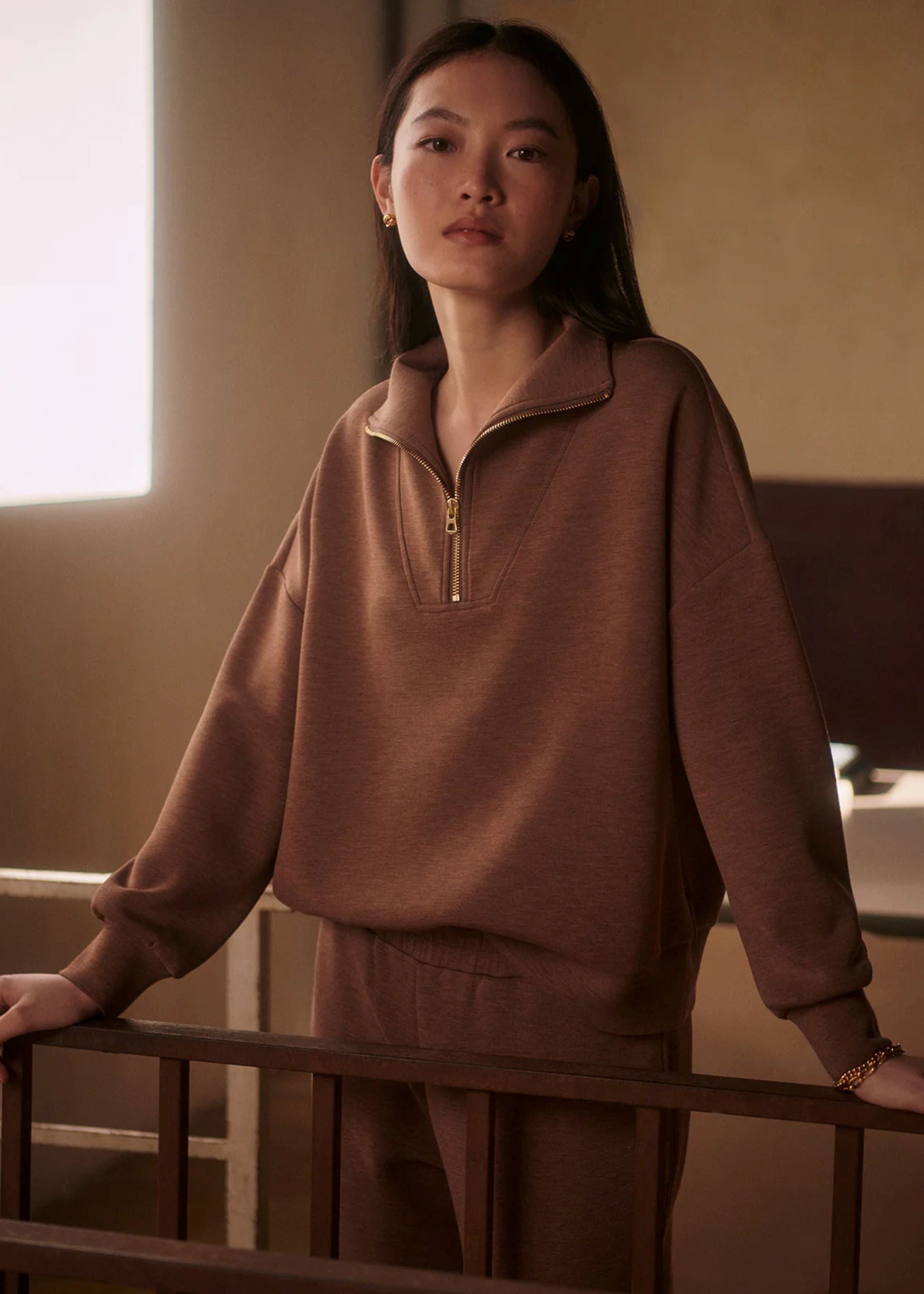 Hawley Half-zip Sweat in Golden Bronze Marl