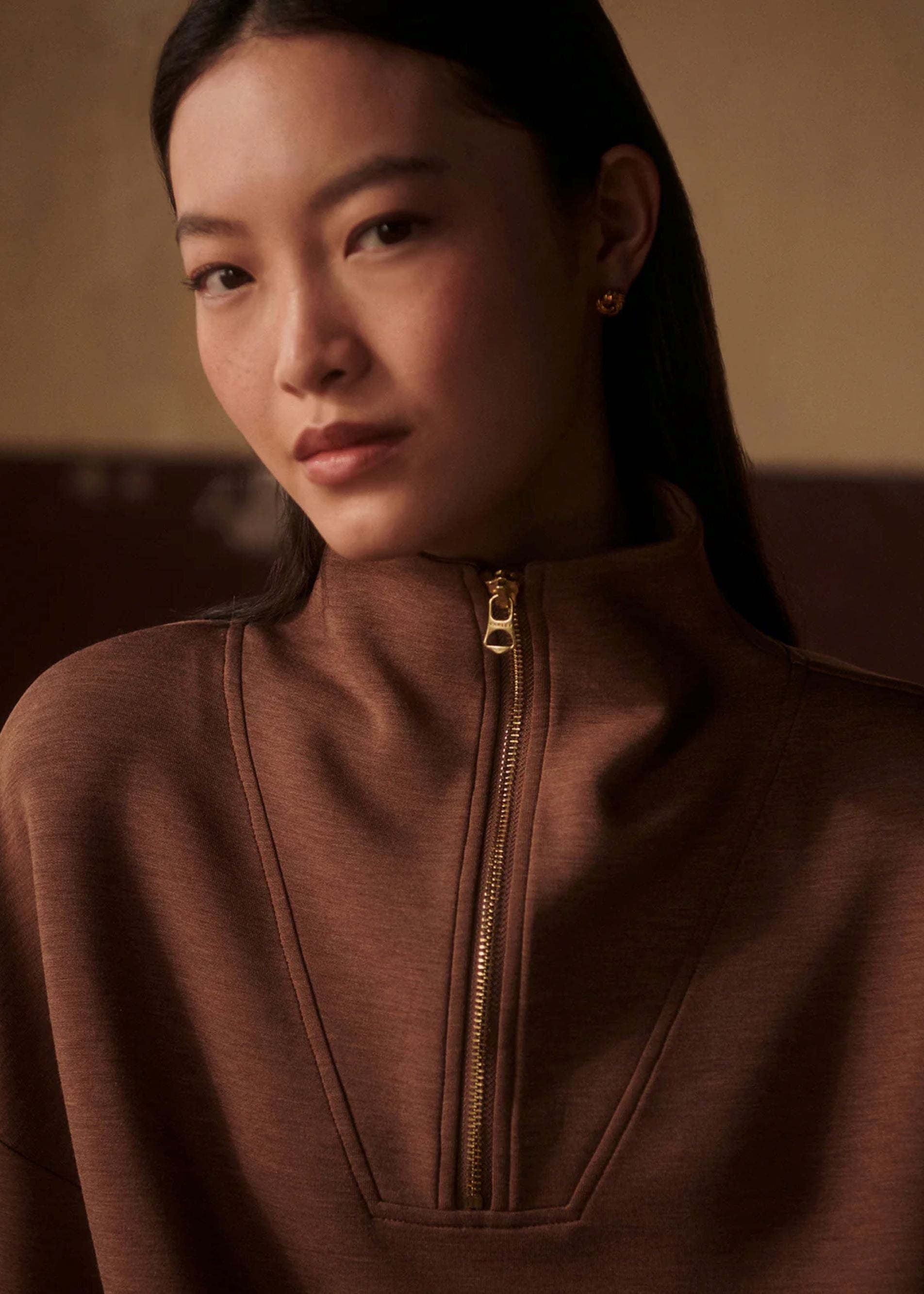 Hawley Half-zip Sweat in Golden Bronze Marl