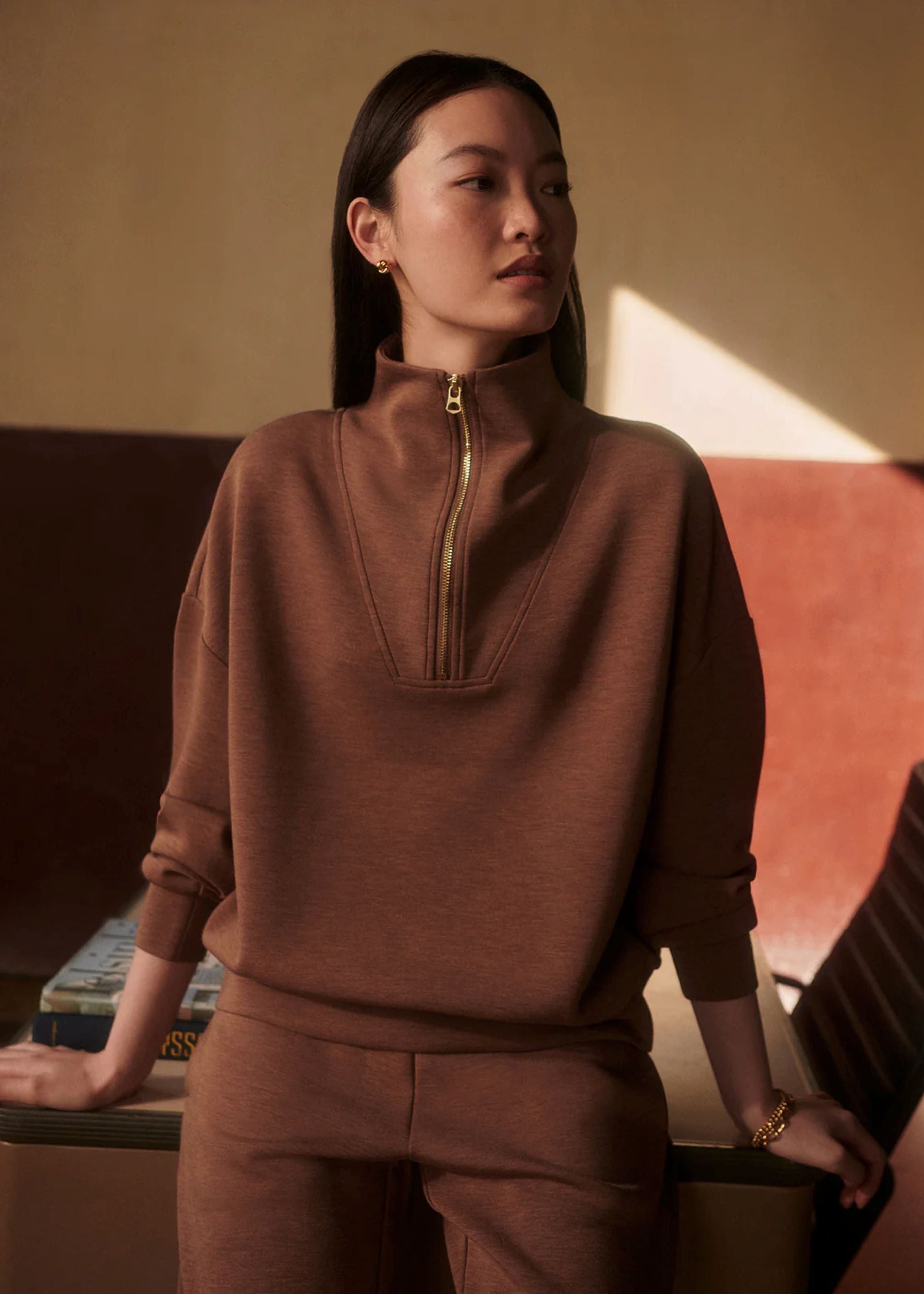 Hawley Half-zip Sweat in Golden Bronze Marl