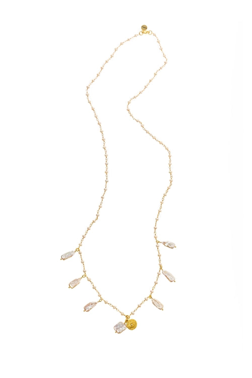Imelda Long Necklace with mother of pearl charm