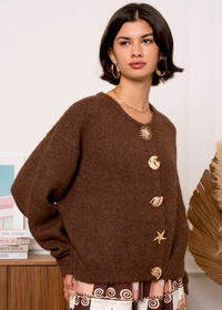 Shells Knit Cardigan in Chocolate-OutDazl-OutDazl