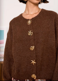 Shells Knit Cardigan in Chocolate-OutDazl-OutDazl