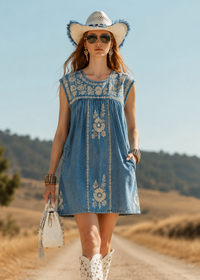 Embroidered Denim Mini Dress Sylvie Arizona