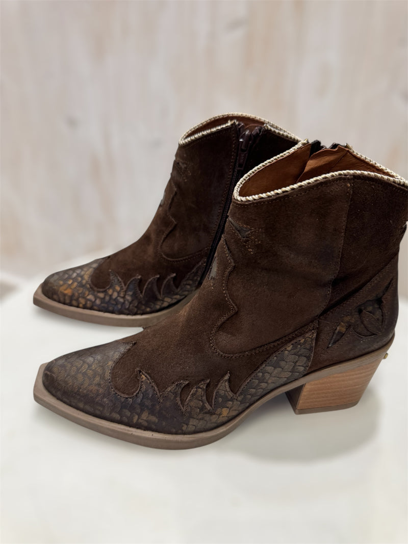 Atlanta Leather Ankle Boots in Brown Suede with Bronze