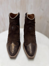 Atlanta Leather Ankle Boots in Brown Suede with Bronze