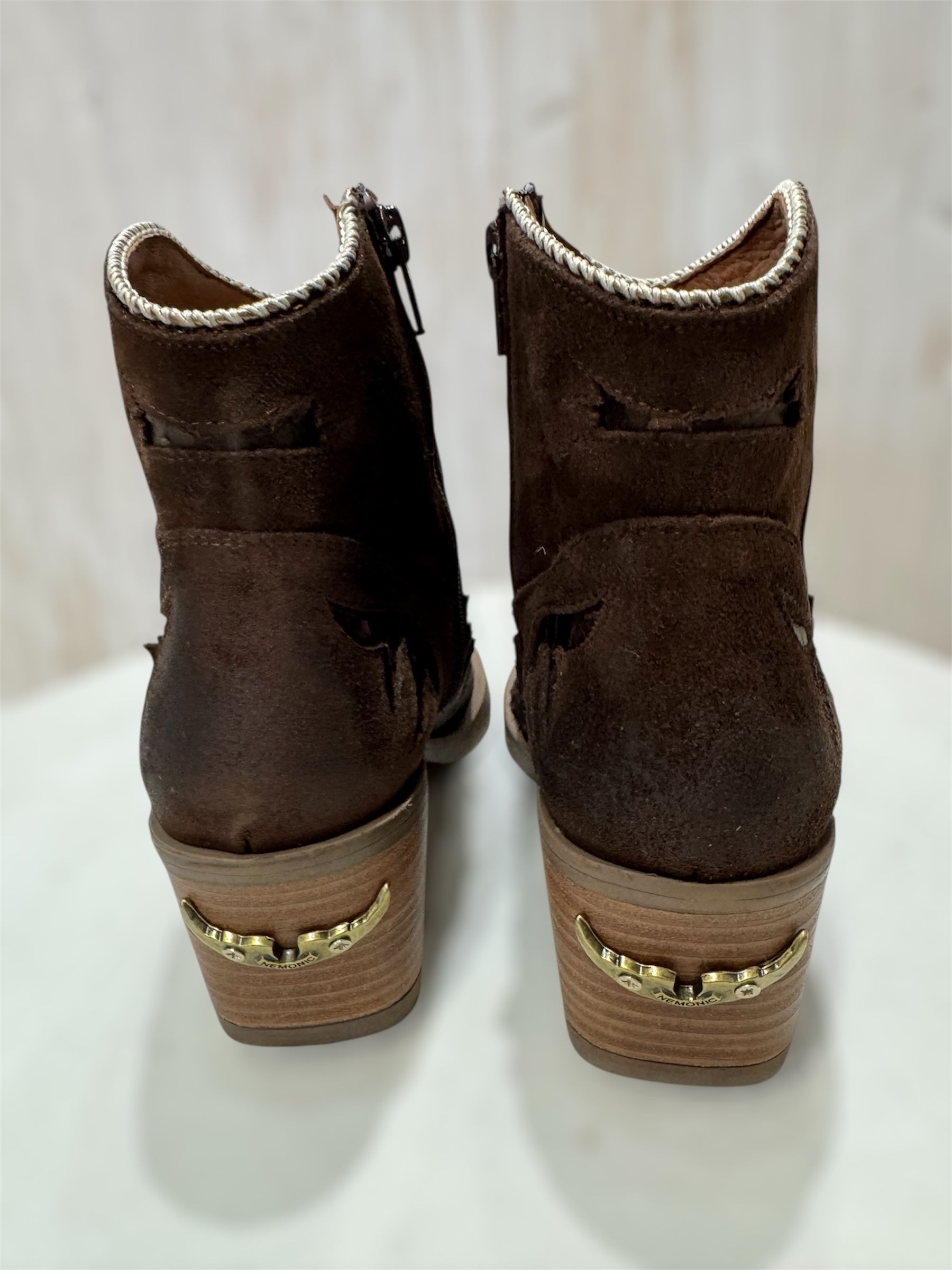 Atlanta Leather Ankle Boots in Brown Suede with Bronze
