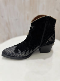 Atlanta Leather Ankle Boots in Black Suede and Pewter