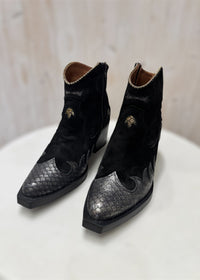Atlanta Leather Ankle Boots in Black Suede and Pewter