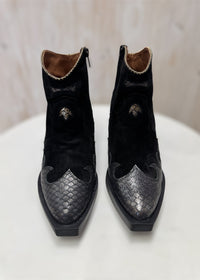 Atlanta Leather Ankle Boots in Black Suede and Pewter