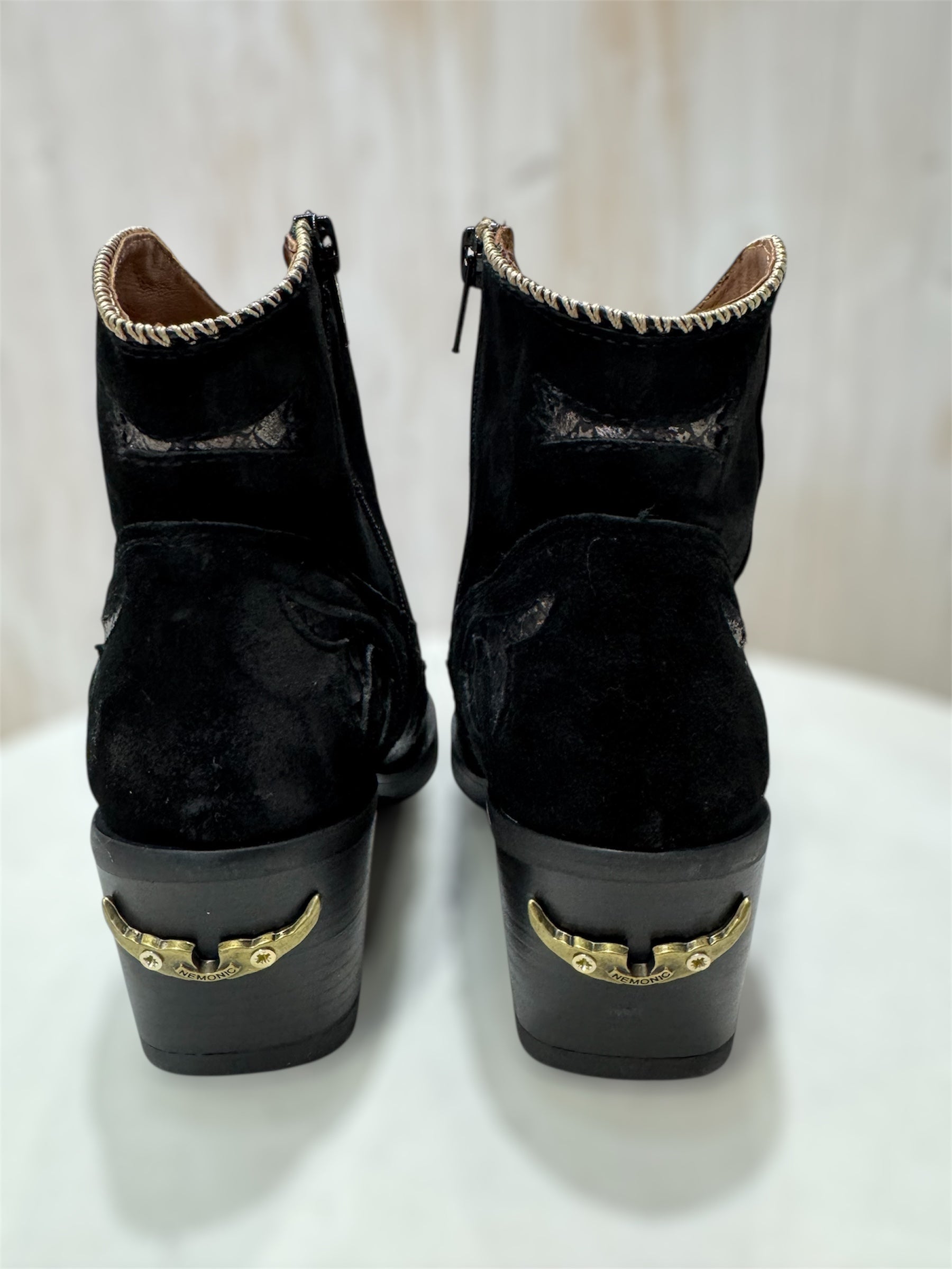 Atlanta Leather Ankle Boots in Black Suede and Pewter