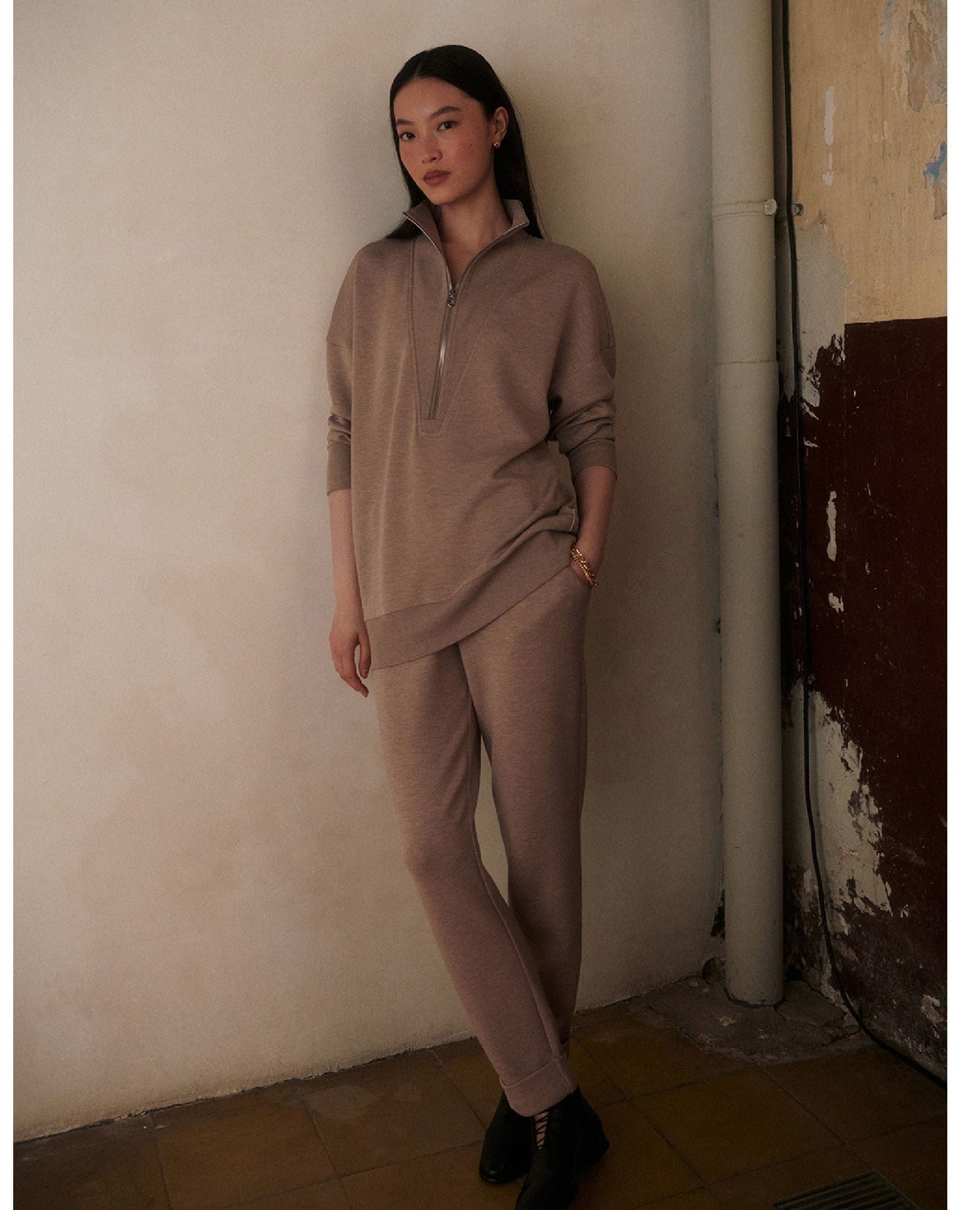 Masie Longline Sweat Taupe Marl