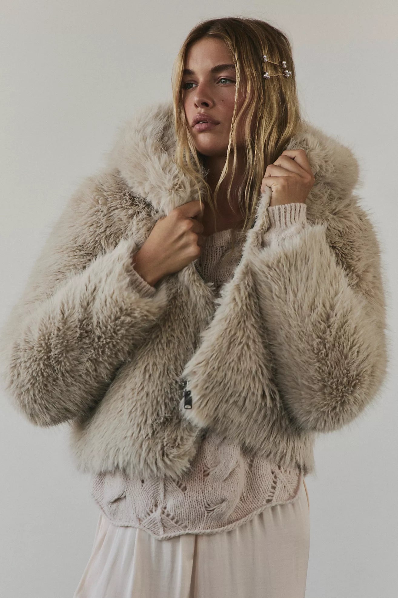 Louder Please Hooded Faux Fur Jacket-Free People-OutDazl