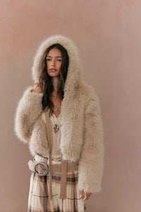 Louder Please Hooded Faux Fur Jacket-Free People-OutDazl