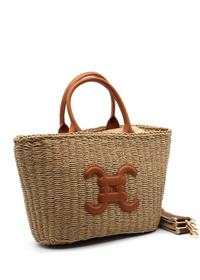Straw Tote with Contrast Handle-OutDazl-OutDazl