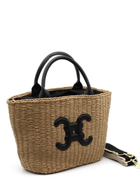 Straw Tote with Contrast Handle-OutDazl-OutDazl