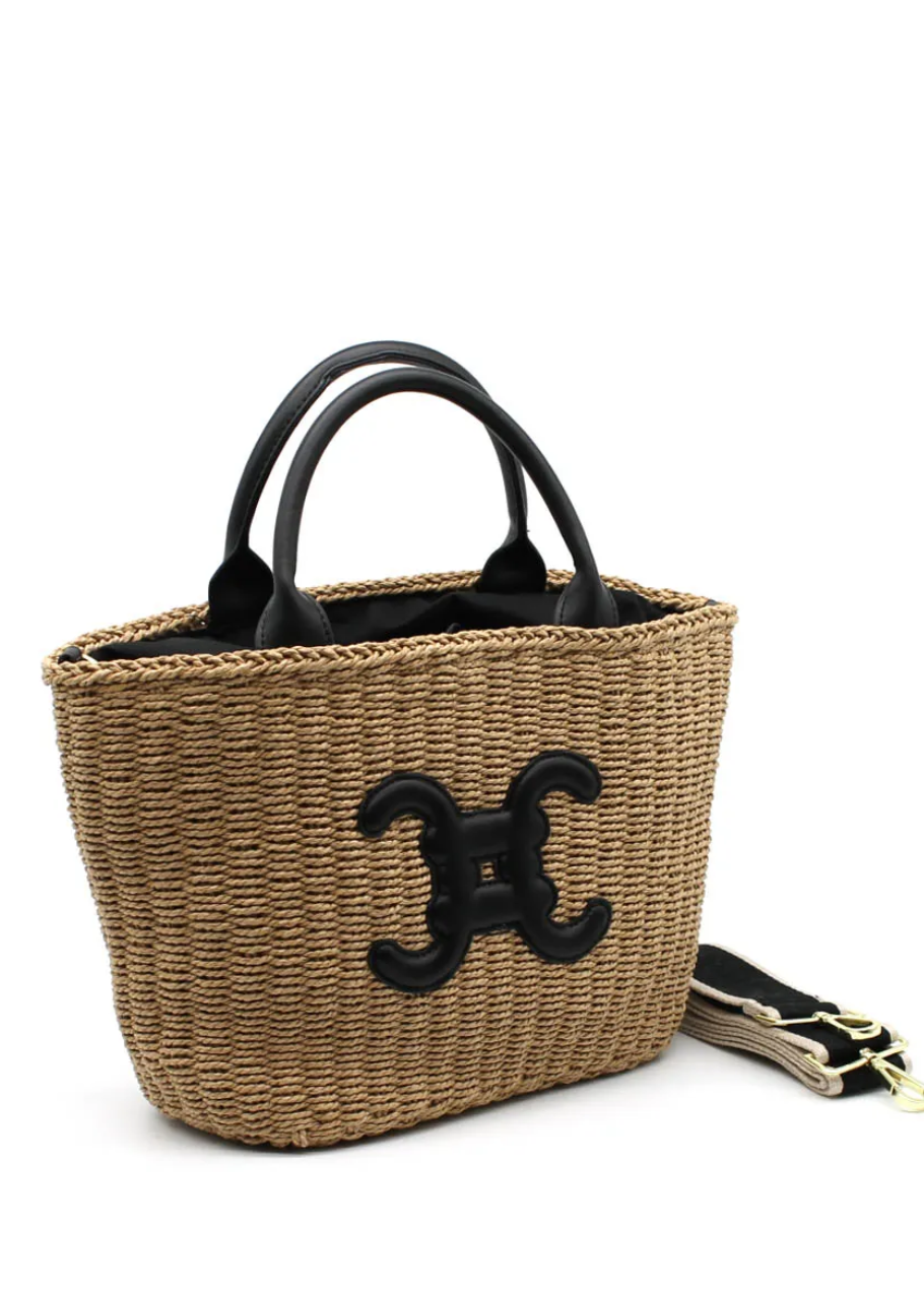 Straw Tote with Contrast Handle-OutDazl-OutDazl