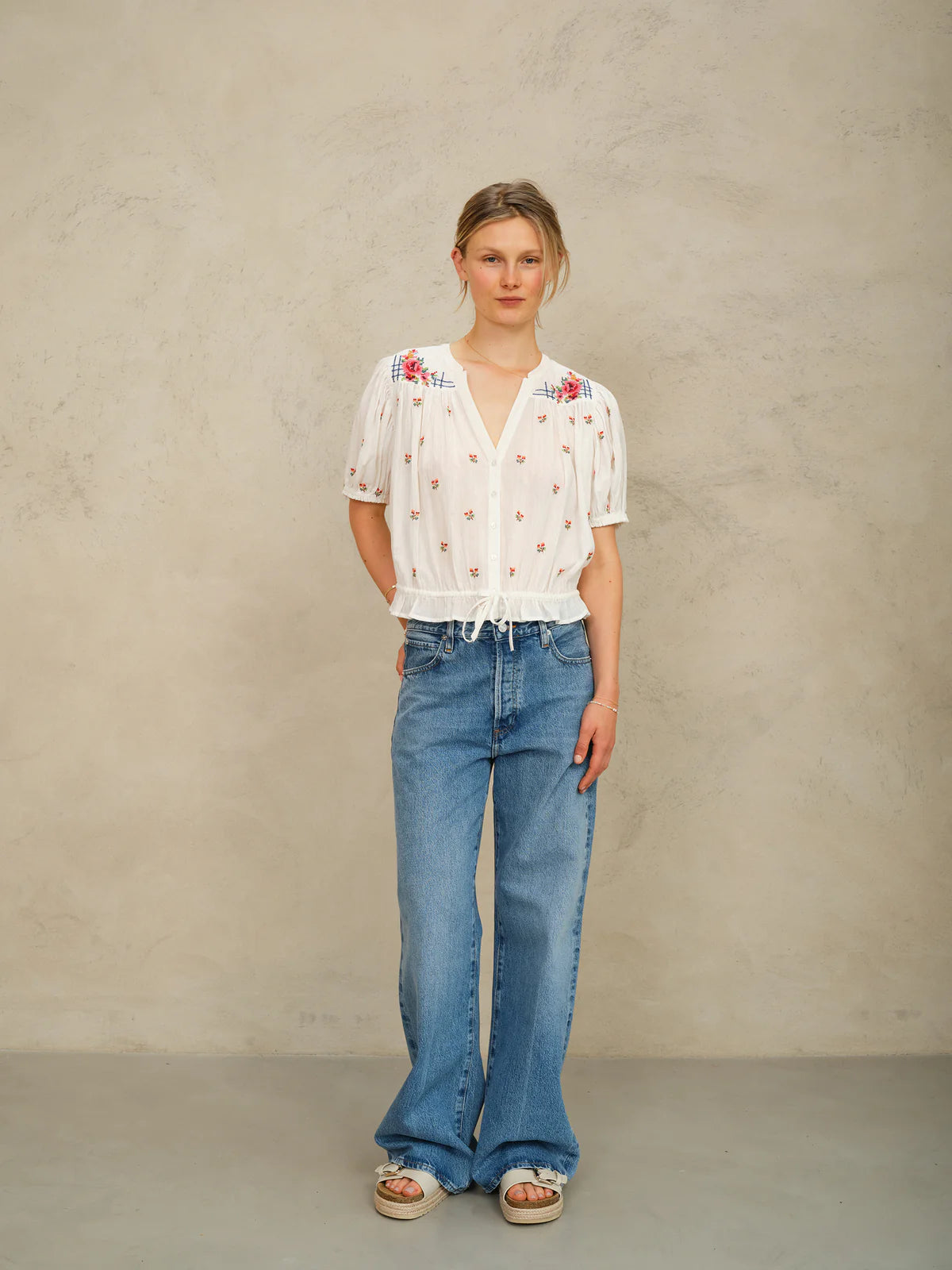 Harlie Embroidered Short Sleeve Top-Mabe-OutDazl