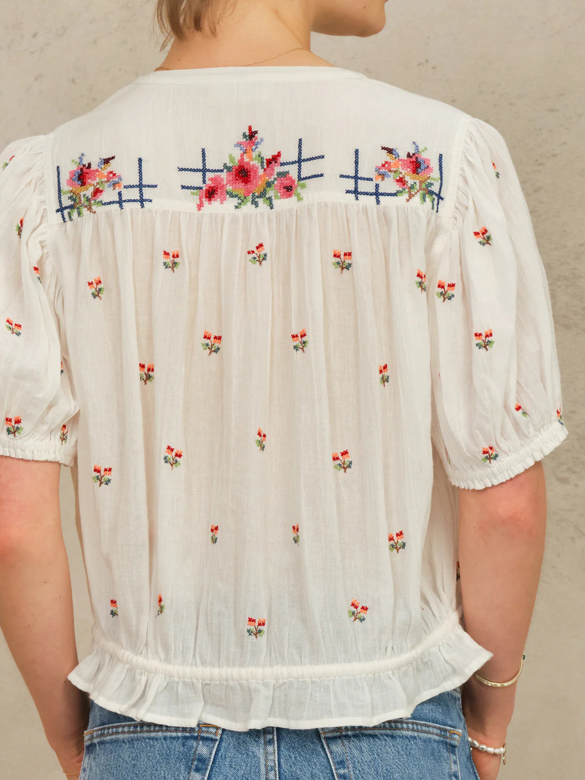 Harlie Embroidered Short Sleeve Top-Mabe-OutDazl