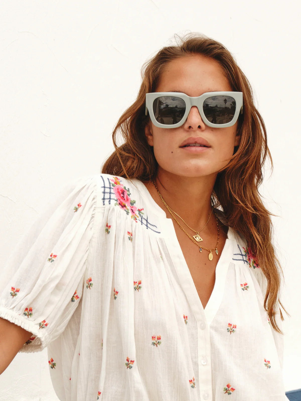 Harlie Embroidered Short Sleeve Top-Mabe-OutDazl