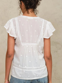 White Embroidered Short sleeve Top-Mabe-OutDazl