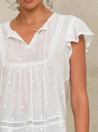 White Embroidered Short sleeve Top-Mabe-OutDazl