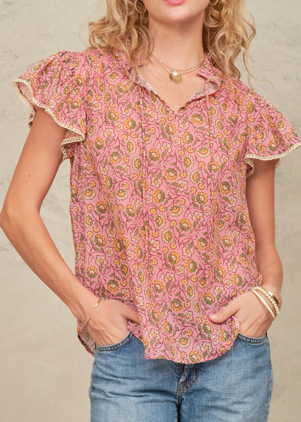 Mabe Ceci Print Short Sleeve Top-Mabe-OutDazl