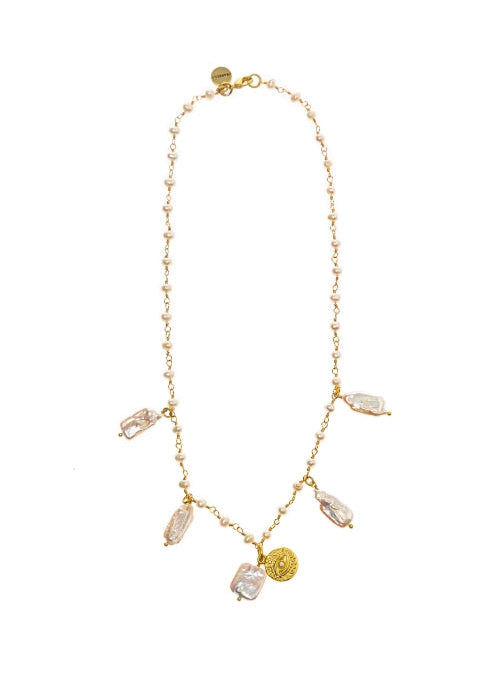 Imelda Short Necklace with Mother of pearl charms