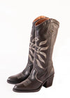 Nemonic Kansas Leather Western Boots in Black with Beige