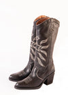 Nemonic Kansas Leather Western Boots in Black with Beige