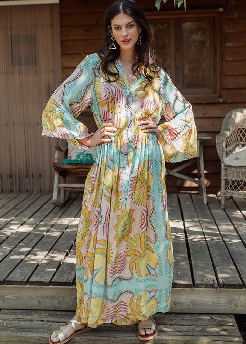 Maxi Kaftan Dress Marrakech Aqua-Piti Cuiti-OutDazl