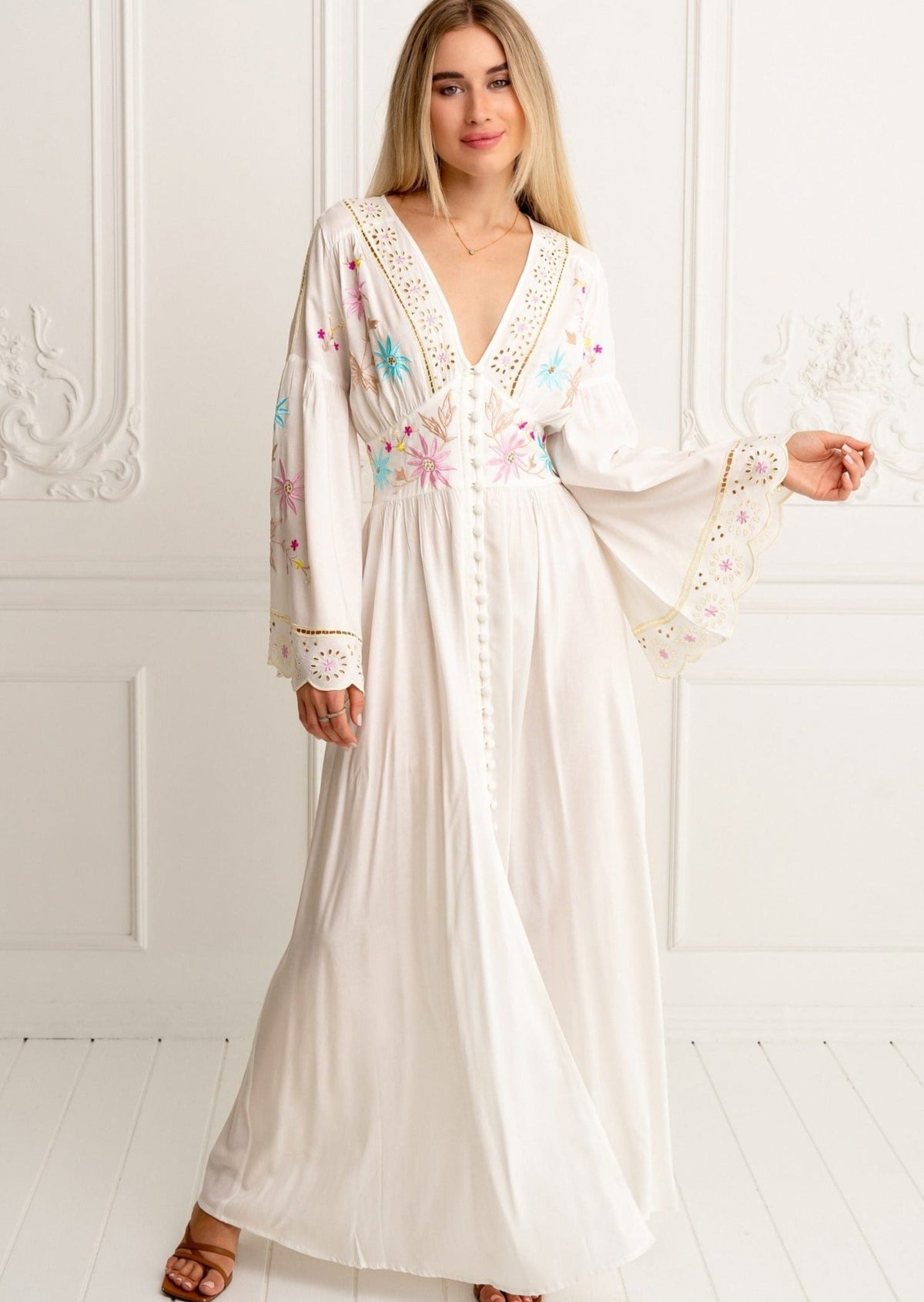 Zaimara White Maxi Embroidered Sevilla Gown