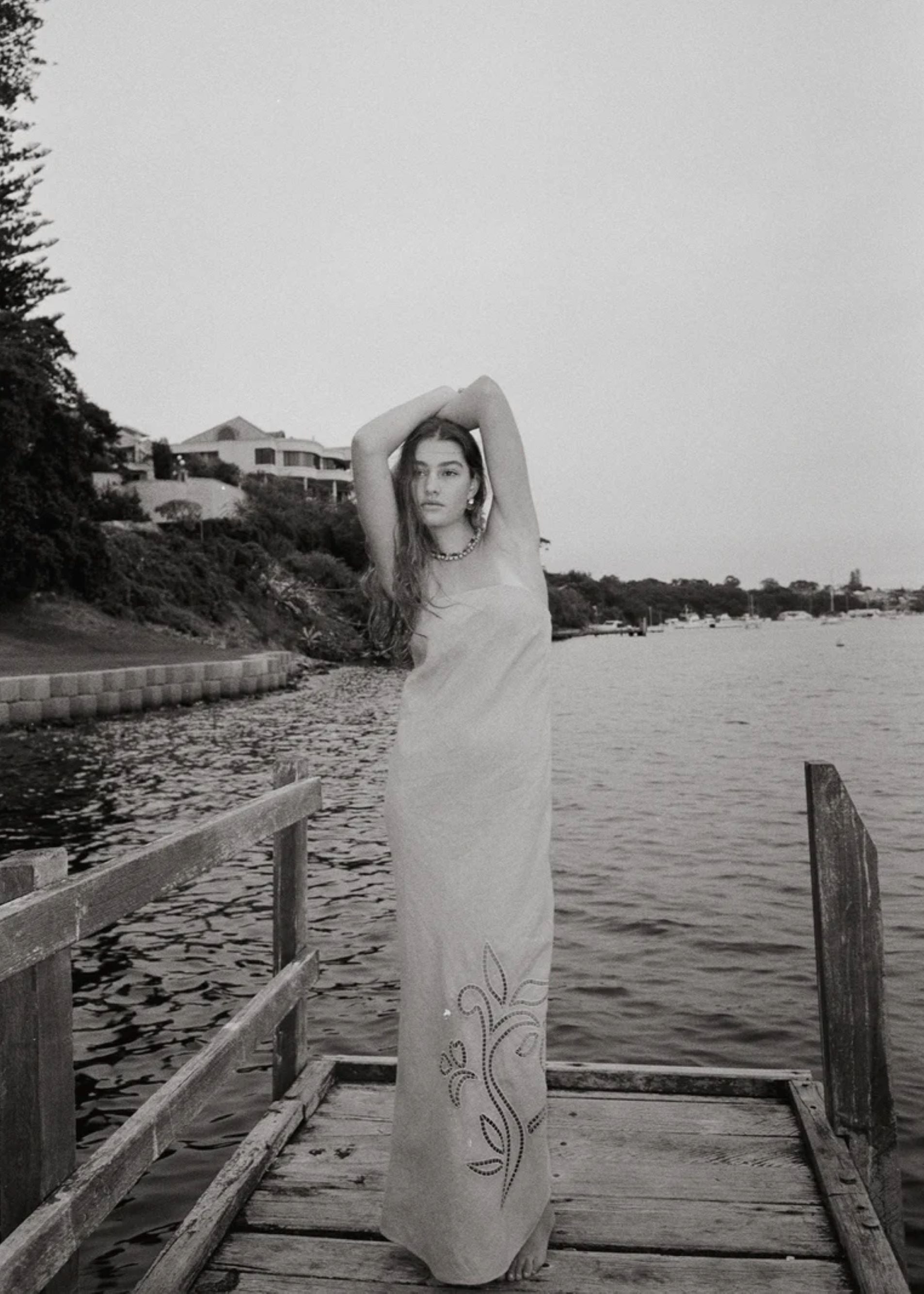 Linen Bandeau Broderie Dress Maeve