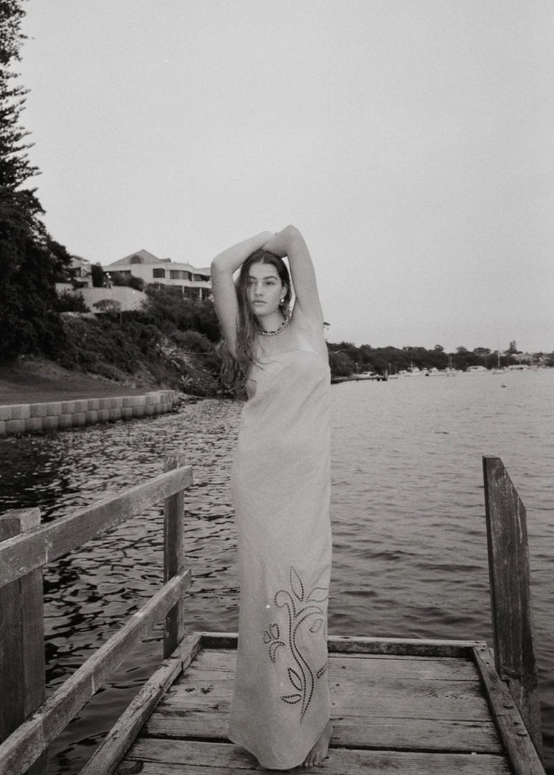 Linen Bandeau Broderie Dress Maeve