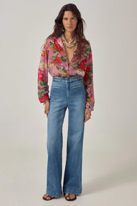 Soft Flare Leg Denim Pants Braid-Maison Hotel-OutDazl