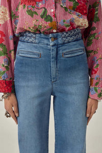 Soft Flare Leg Denim Pants Braid-Maison Hotel-OutDazl