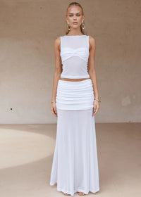 Mesh Maxi Meila Skirt in White