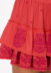 Mabe Embroidered Mini Skirt in Coral