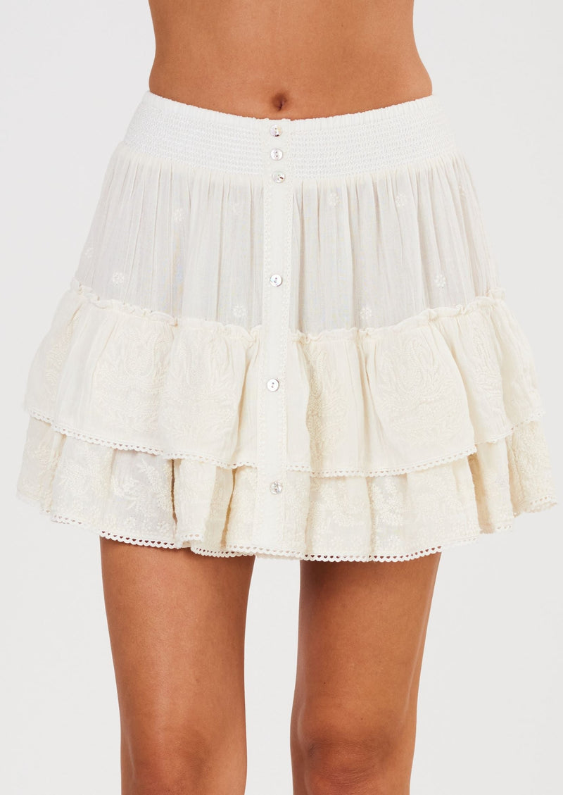 Mabe Embroidered Mini Skirt in Ecru