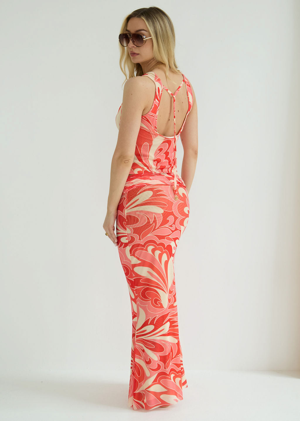 Mesh Top Lucia in Coral Print