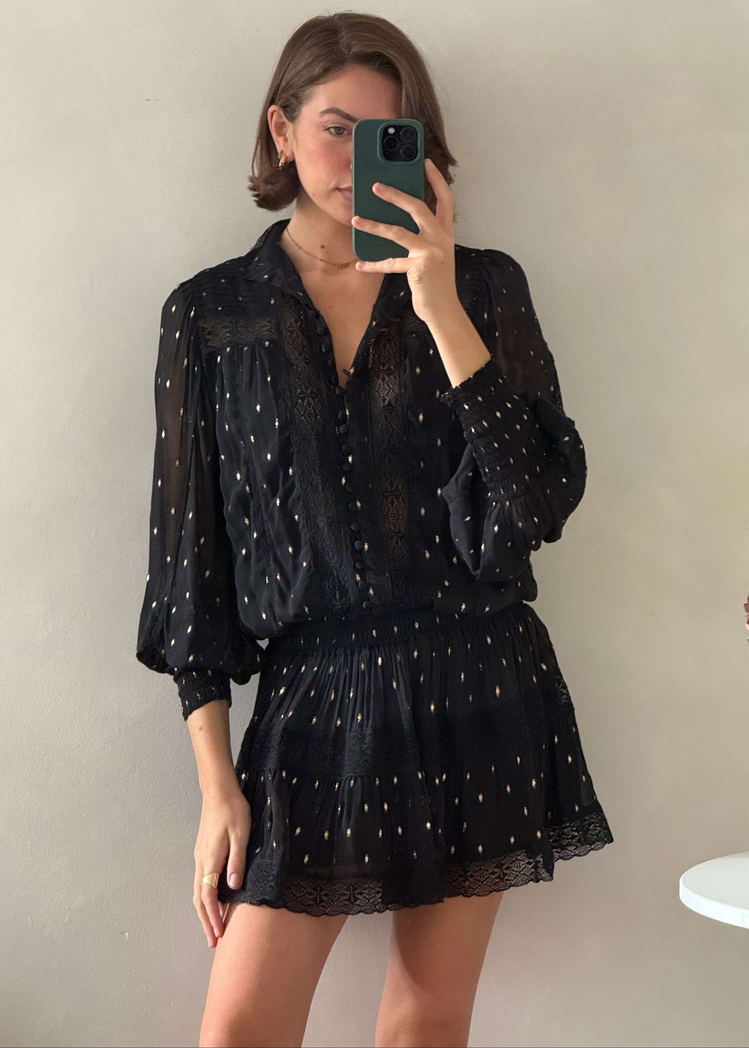 Lace Trimmed Mini Dress Moncur in Black Lurex